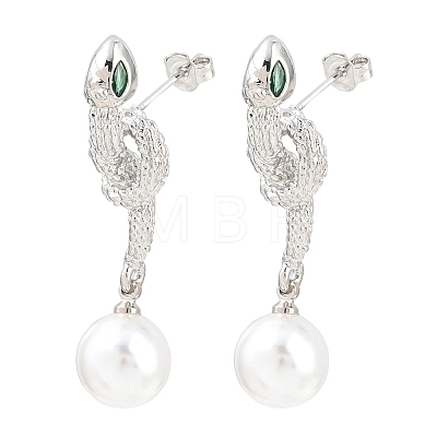 Snake Brass Micro Pave Cubic Zirconia Stud Earrings EJEW-K249-13P-1