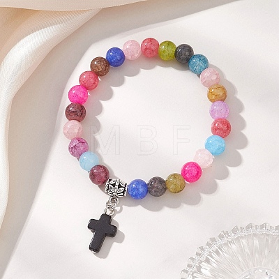 Synthetic Turquoise Cross Charm Bracelets BJEW-JB13099-1