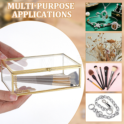 Glass & Brass Jewelry Box with Chain Hinge CON-WH0110-335A-1