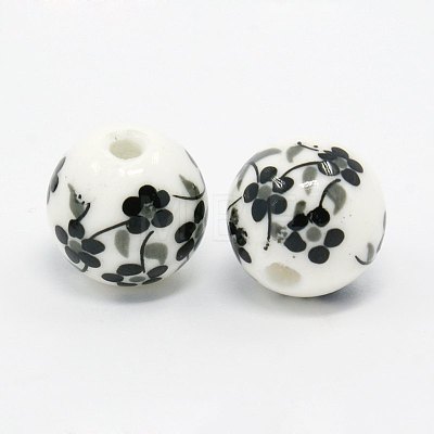 Handmade Printed Flower Porcelain Beads PORC-Q201-6-12mm-5-1