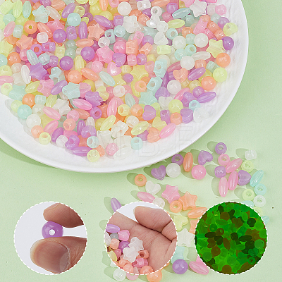 500Pcs Luminous Transparent Acrylic Beads LACR-PA0001-03-1