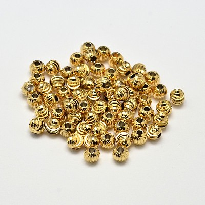 Rack Plating and Vacuum Plating Brass Corrugated Round Spacer Beads KK-I600-4mm-G-RS-1