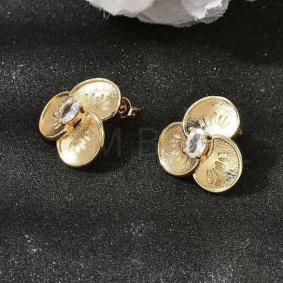 Brass Clear Cubic Zirconia Stud Earrings for Women EJEW-A162-03G-1