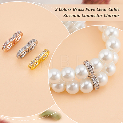   6Pcs 3 Colors Brass Pave Clear Cubic Zirconia Connector Charms KK-PH0006-66-1