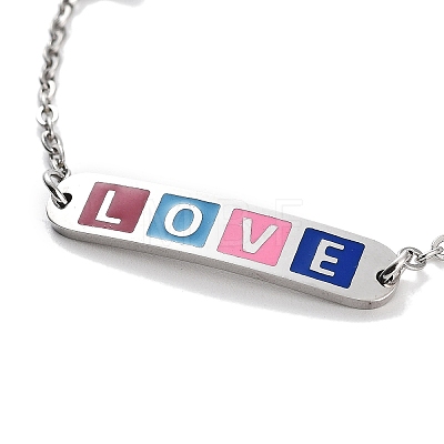 201 Stainless Steel Cross & Rectangle with Word Love Link Bracelets BJEW-B090-01B-07-1