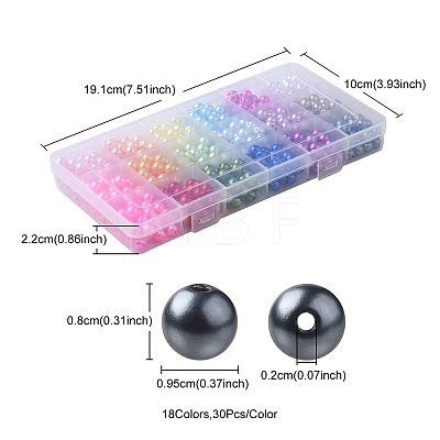 540Pcs 18 Style Spray Painted ABS Plastic Imitation Pearl Beads OACR-YW0001-35B-1