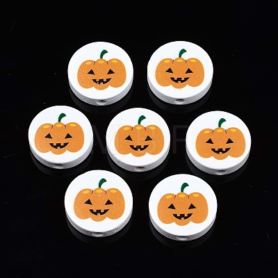 Halloween Printed Natural Wood Beads WOOD-T021-92-1