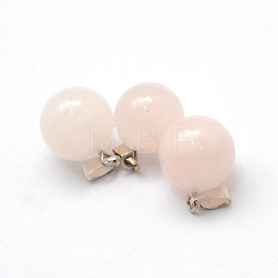 Round Natural Rose Quartz Pendants G-Q434-02-1