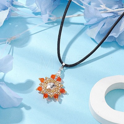 2Pcs 2 Styles Flower Glass Seed Beads Pendant Necklaces NJEW-MZ00047-1