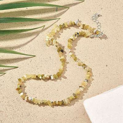 Natural Yellow Opal Chip Beaded Necklaces for Men Women NJEW-G159-01B-1