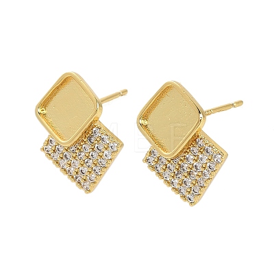 Rhombus Brass Micro Pave Clear Cubic Zirconia Stud Earring Findings KK-D102-03G-1