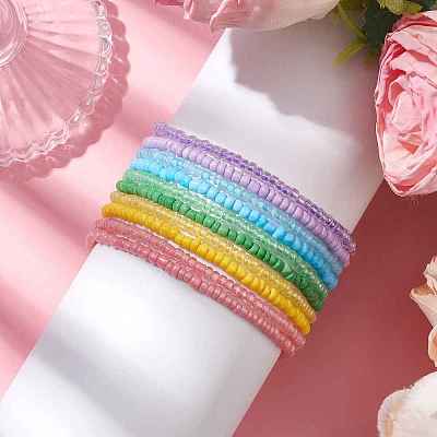 10Pcs 5 Colors Glass Seed Beaded Stretch Bracelet Sets BJEW-JB10582-1