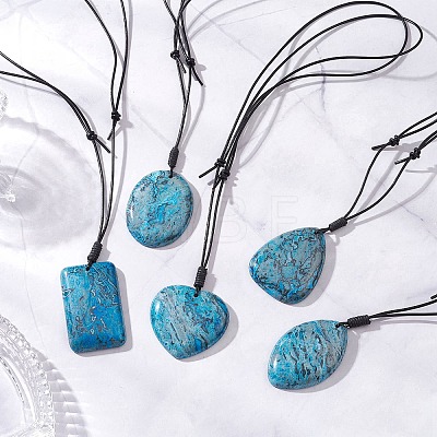Dyed Natural Blue Crazy Agate Geometric Pendant Adjustable Black Waxed Cotton Cord Necklaces for Women NJEW-JN05475-1