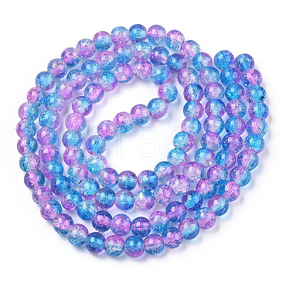 Two-Tone Crackle Baking Painted Transparent Glass Beads Strands CCG-T004-8mm-03-1