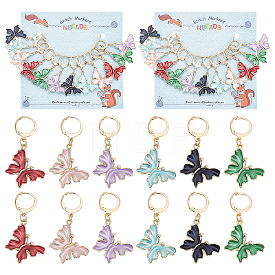 Alloy Enamel Butterfly Pendant Locking Stitch Markers HJEW-AB00006-1