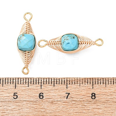 Natural Turquoise Faceted Cube Links Connector Charms with Copper Herringbone Wire-Wrapped KK-Z152-06G-02B-1