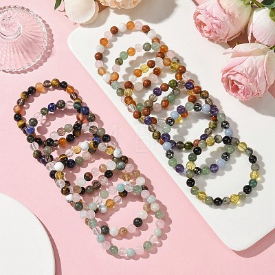 12Pcs 12 Styles Constellation Mixed Gemstone Round Beaded Stretch Bracelet Sets BJEW-JB10910-1