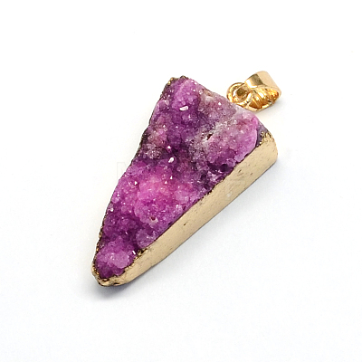 Plated Natural Druzy Agate Triangle Pendants G-R275-08-1