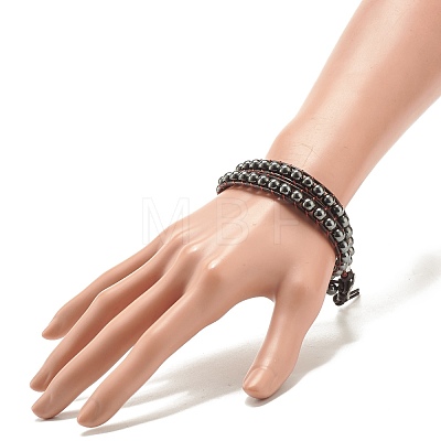 Round Synthetic Hematite Braided Wrap Bracelet BJEW-JB08178-1