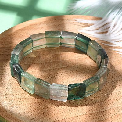 Square Natural Fluorite Beads Stretch Bracelets for Women Men BJEW-C097-06L-1