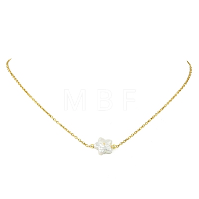 Natural Baroque Keshi Pearl Pendant 304 Stainless Steel Cable Chain Necklaces for Women NJEW-JN06225-01-1