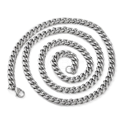 304 Stainless Steel Cuban Link Chain Necklace for Men Women NJEW-C013-03P-1