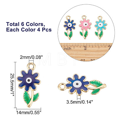 24Pcs 6 Colors Rack Plating Alloy Enamel Pendants ENAM-FH0001-31-1