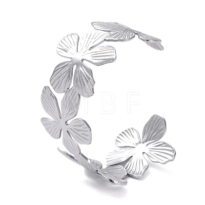 Non-Tarnish Flower 304 Stainless Steel Open Cuff Bangles for Women BJEW-M313-05P-1