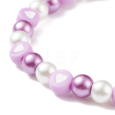 Acrylic Heart & Glass Pearl Beaded Stretch Bracelet for Women BJEW-JB08393-1