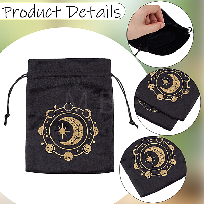 2Pcs 2 Styles Printed Velvet Drawstring Storage Bags for Tarot Card ABAG-CN0001-78-1