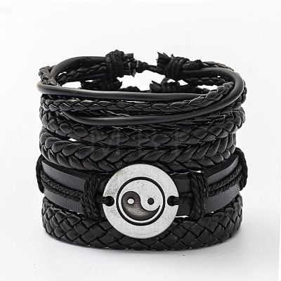 Cowhide & Imitation Leather Cord Knitted Multi-strand Bracelets WG31D03-05-1