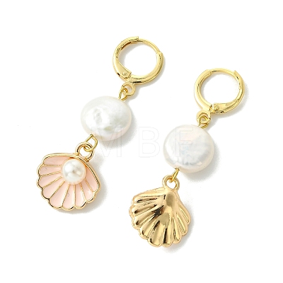 Natural Pearl & Alloy Hoop Earrings EJEW-JE07028-1
