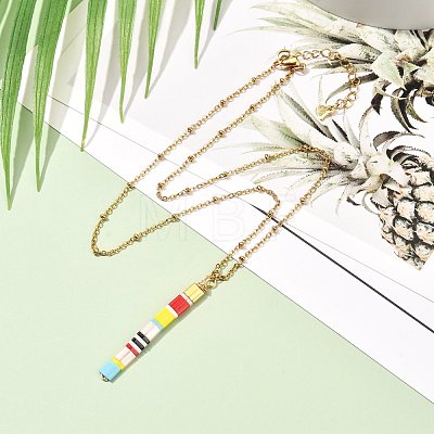 Vertical Bar Japanese Seed Beads Pendant Necklace for Girl Women NJEW-JN03693-02-1