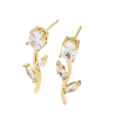 Brass Micro Pave Cubic Zirconia Stud Earrings KK-CBA8324-20G-05-1