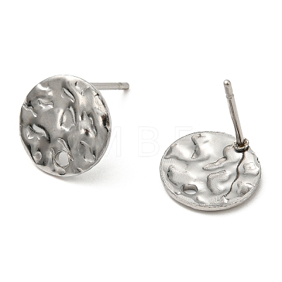 201 Stainless Steel Textured Flat Round Stud Earring Findings EJEW-H096-03P-1