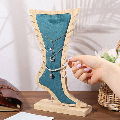 Foot Shaped Wood Anklet Storage Jewelry Rack ODIS-WH0106-23-1