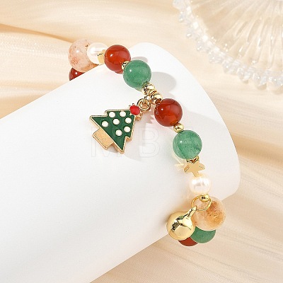 Alloy Enamel Christmas Tree Charm Bracelets BJEW-TA00754-1