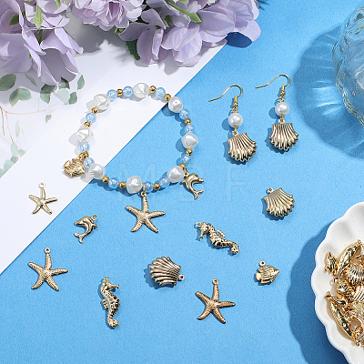 54Pcs 9 Styles Ocean Theme 316 Surgical Stainless Steel Pendants STAS-SC0010-04-1