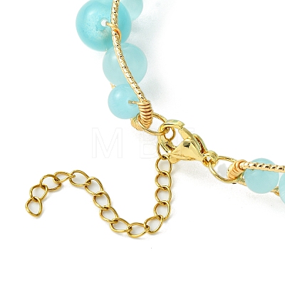 Sky Blue Round Cat Eye Beaded Brass Bangles for Women BJEW-JB10741-1