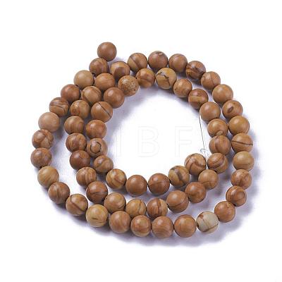 Natural Wood Lace Stone Beads Strands G-I199-17-6mm-1