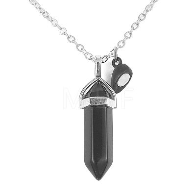 2Pcs 2 Style Natural Black Obsidian & White Jade Bullet Pendant Necklaces Set NJEW-TA00095-02-1