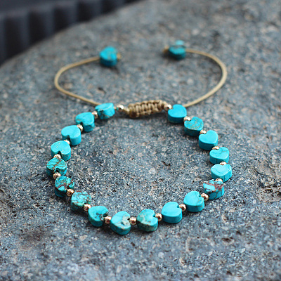 Bohemian Dyed Natural Imperial Jasper Heart Bead Braided Bead Bracelets for Women FS-WG782CA-12-1