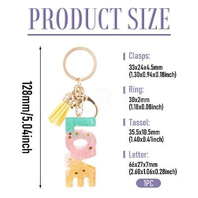 Alloy & Resin Tassel Keychainss AJEW-TADJ0001-20G-07-1