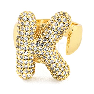 Brass Micro Pave Clear Cubic Zirconia Letter Open Cuff Ring for Women RJEW-M173-01G-K-1