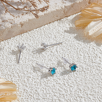 2 Pairs 925 Sterling Silver Stud Earring Settings STER-BC0002-89B-1