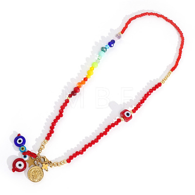 Glass Evil Eye Pendant Beaded Necklaces CR3382-1