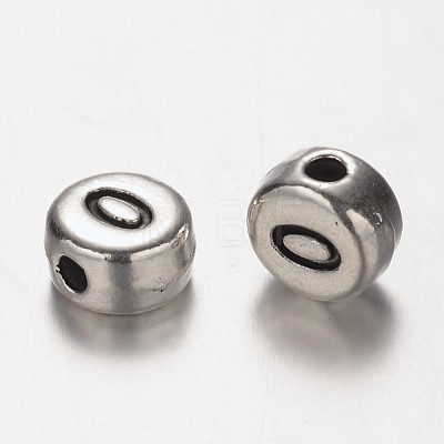 Flat Round Antique Silver Tone Alloy Number Beads PALLOY-K194-00AS-1
