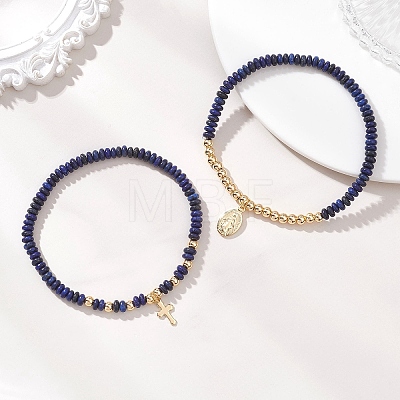 2Pcs Natural Lapis Lazuli Beads Stretch Bracelets BJEW-JB13415-02-1