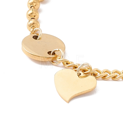 Vacuum Plating Flat Round and Heart Charm Bracelet with 304 Stainless Steel Chains for Women STAS-P304-11G-1