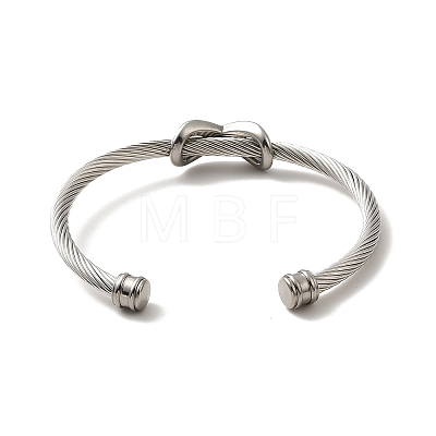 304 Stainless Steel Infinity Beaded Twist Rope Open Cuff Bangle for Women BJEW-P283-08M-1